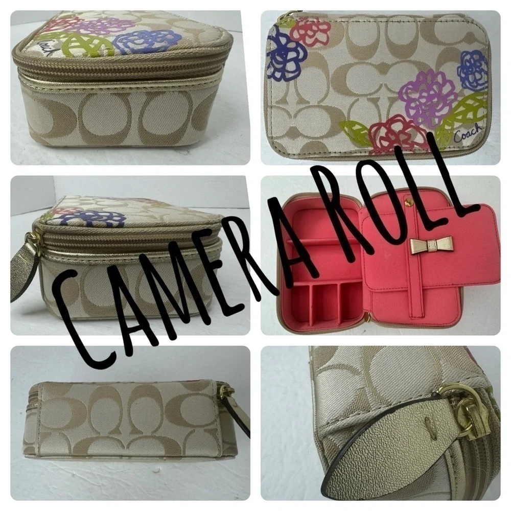 Coach Travel Jewelry Box Made of Appliqué Floral Graffiti Satin Flower